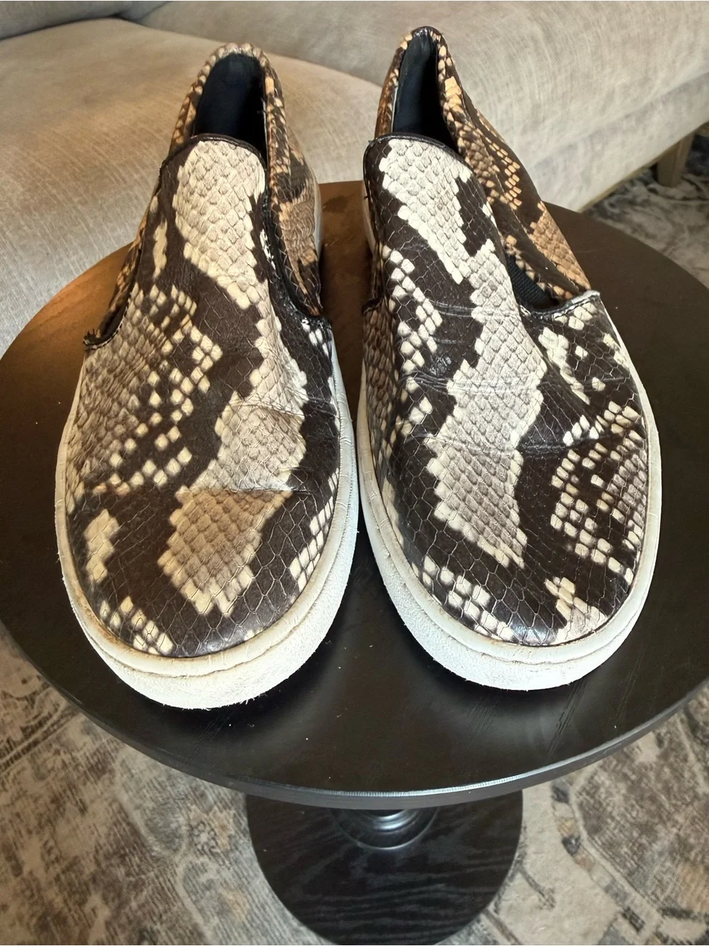 Michael Kors Black & Cream Snake-Print Slip-On Sneakers SZ 7